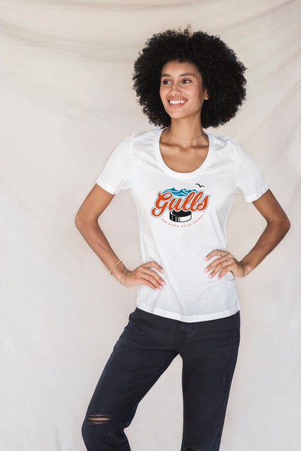 Women's San Diego Gulls Scoop Neck Wave and Puck Tee